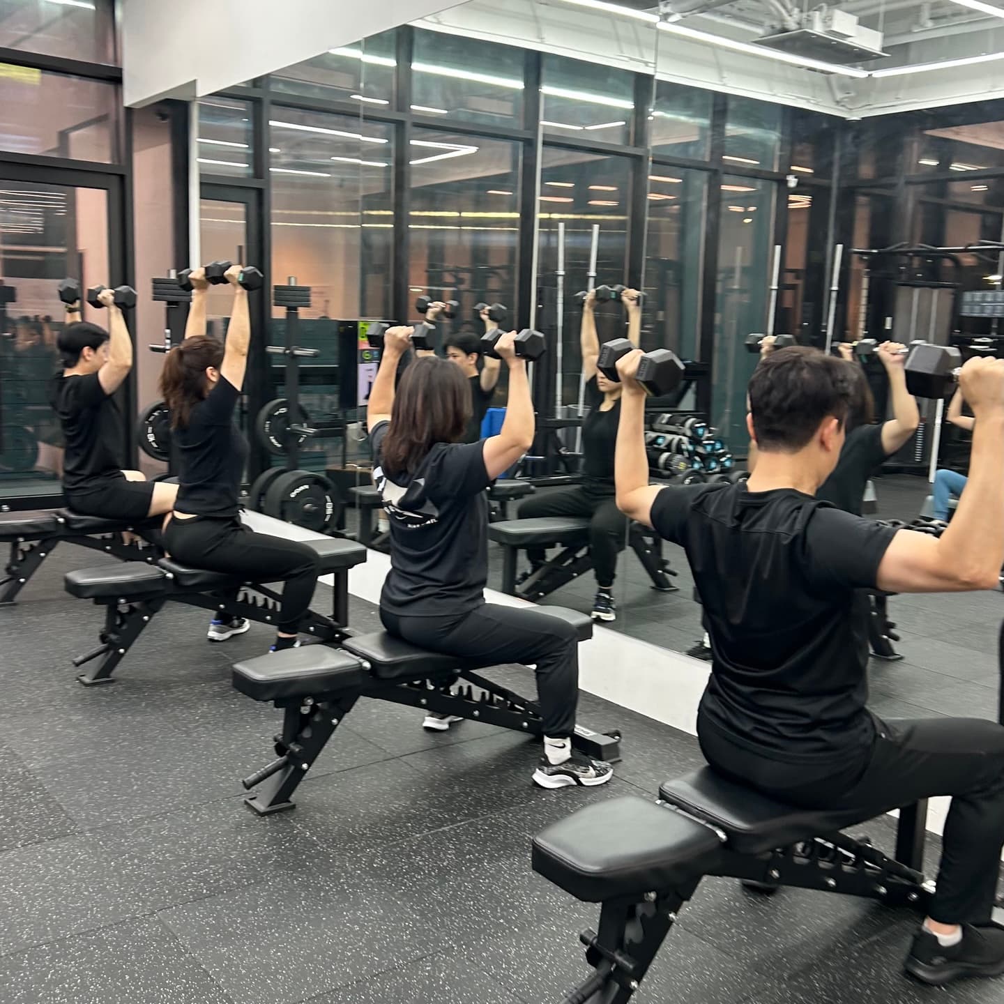 그룹 덤벨 숄더프레스